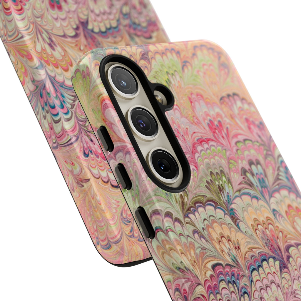 Pastel Pink + Green Feather Marbled Phone Case - Dual Layer Phone Cover