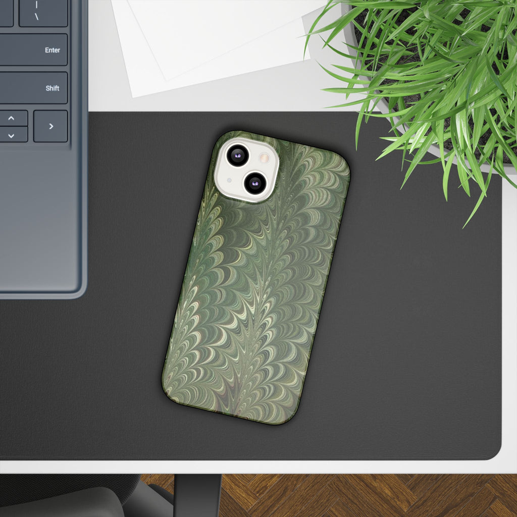 Deep Green Cheveron Marbled Phone Case - Single Layer Slim Case