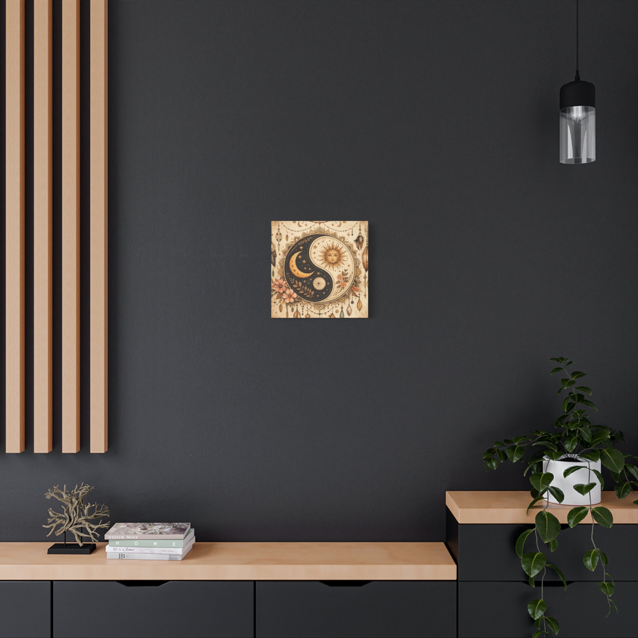 Sun & Moon Yin Yang Canvas Art — Boho Celestial Wall Decor, Matte Stretched 1.25"