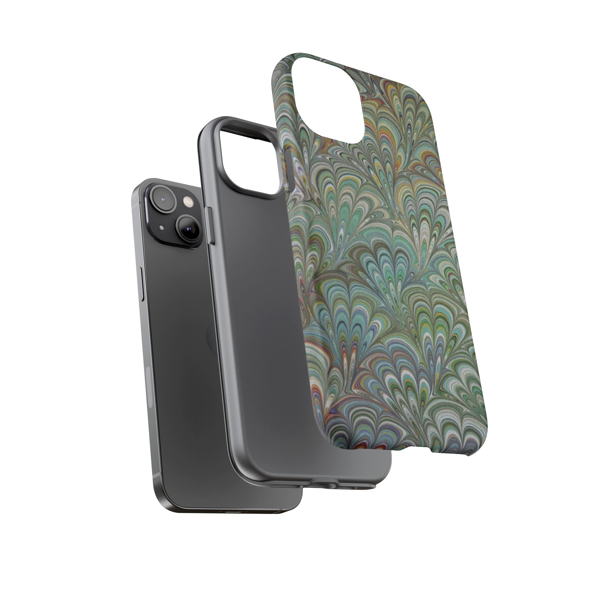 Green Marbled Peacock Durable Phone Case - Matte or Glossy