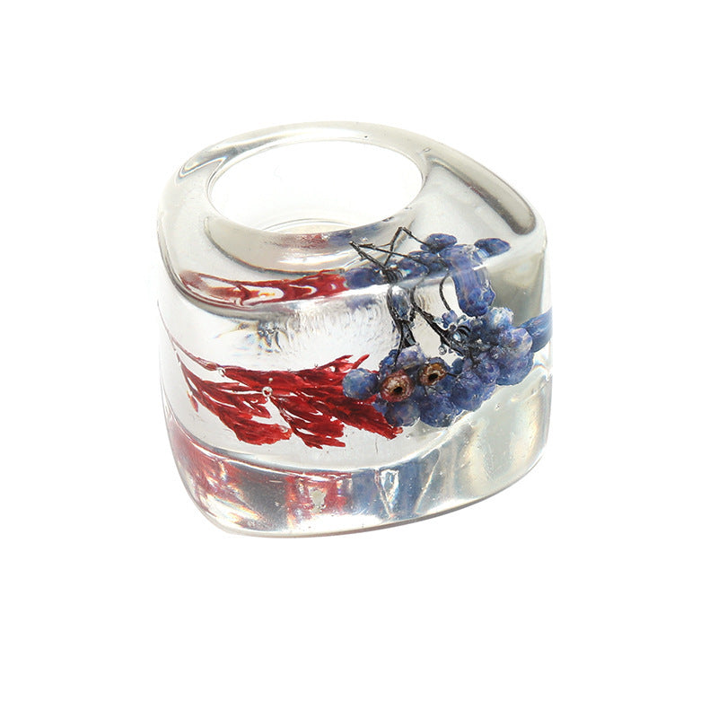 Simple Personality Creative Exaggerated Plant Specimen Epoxy Ring