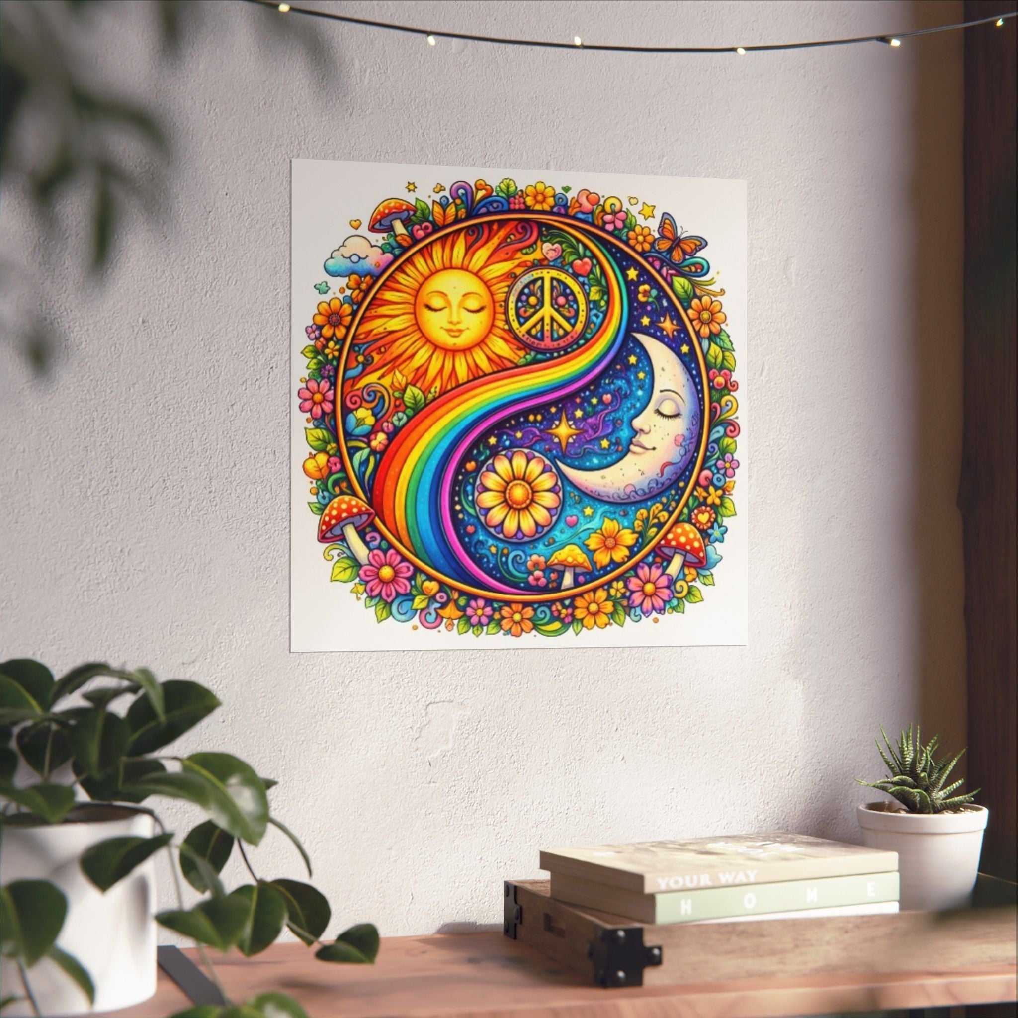 Sun & Moon Rainbow Yin-Yang Poster — Psychedelic Peace Wall Art