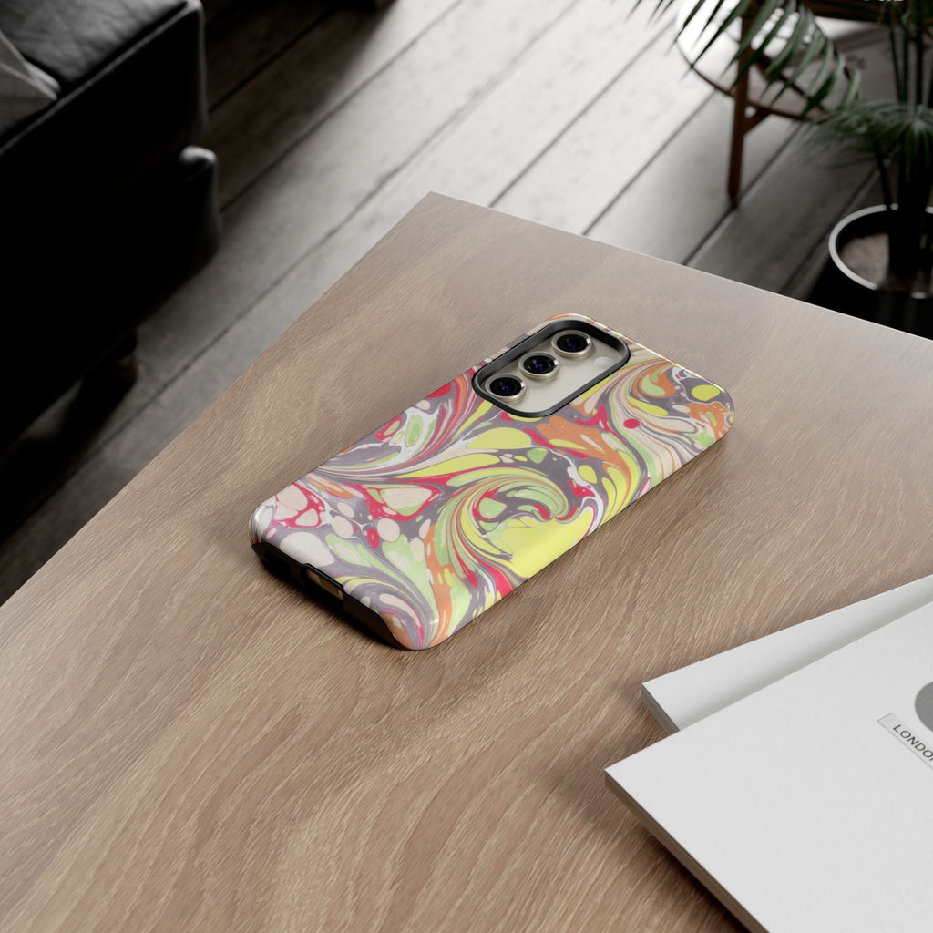 Yellow and Pink Swirl Marbled Italian Phone Case - Dual Layer - Matte or Glossy