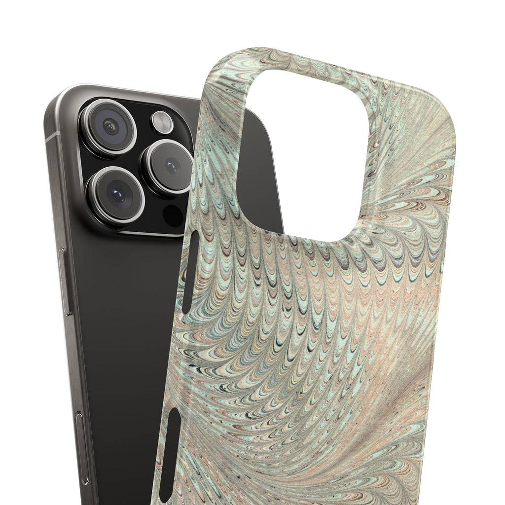 Marbled Vintage Design, Italian Feather Phone Case, Green Hues, Mint, Beige, Neutrals
