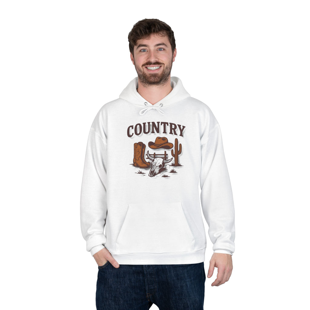 Country Western Hoodie — Cowboy Boots, Hat & Cactus Pullover