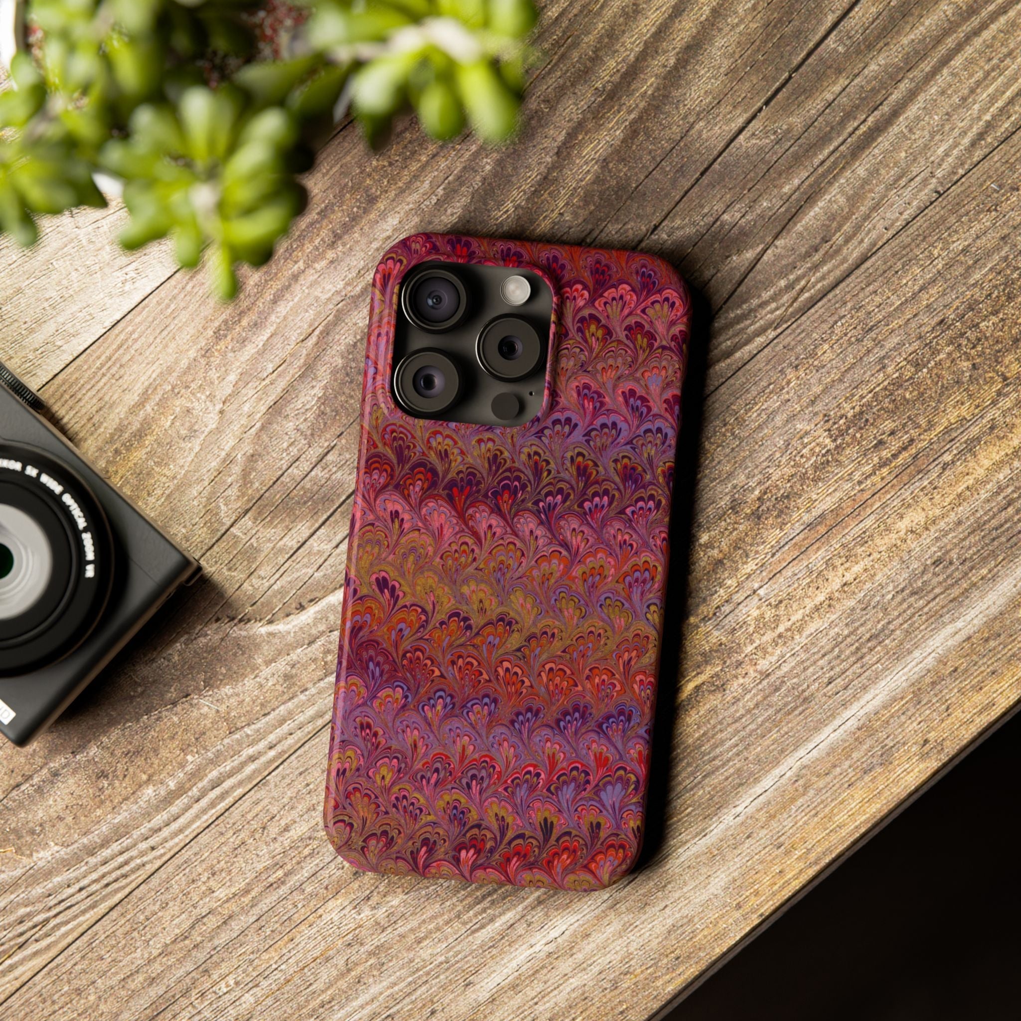 Reds, Lavenders, Marbled VIntage Design, Italian Feather Phone Case, Slim Phone Cases, IPHONE16 and all sizes