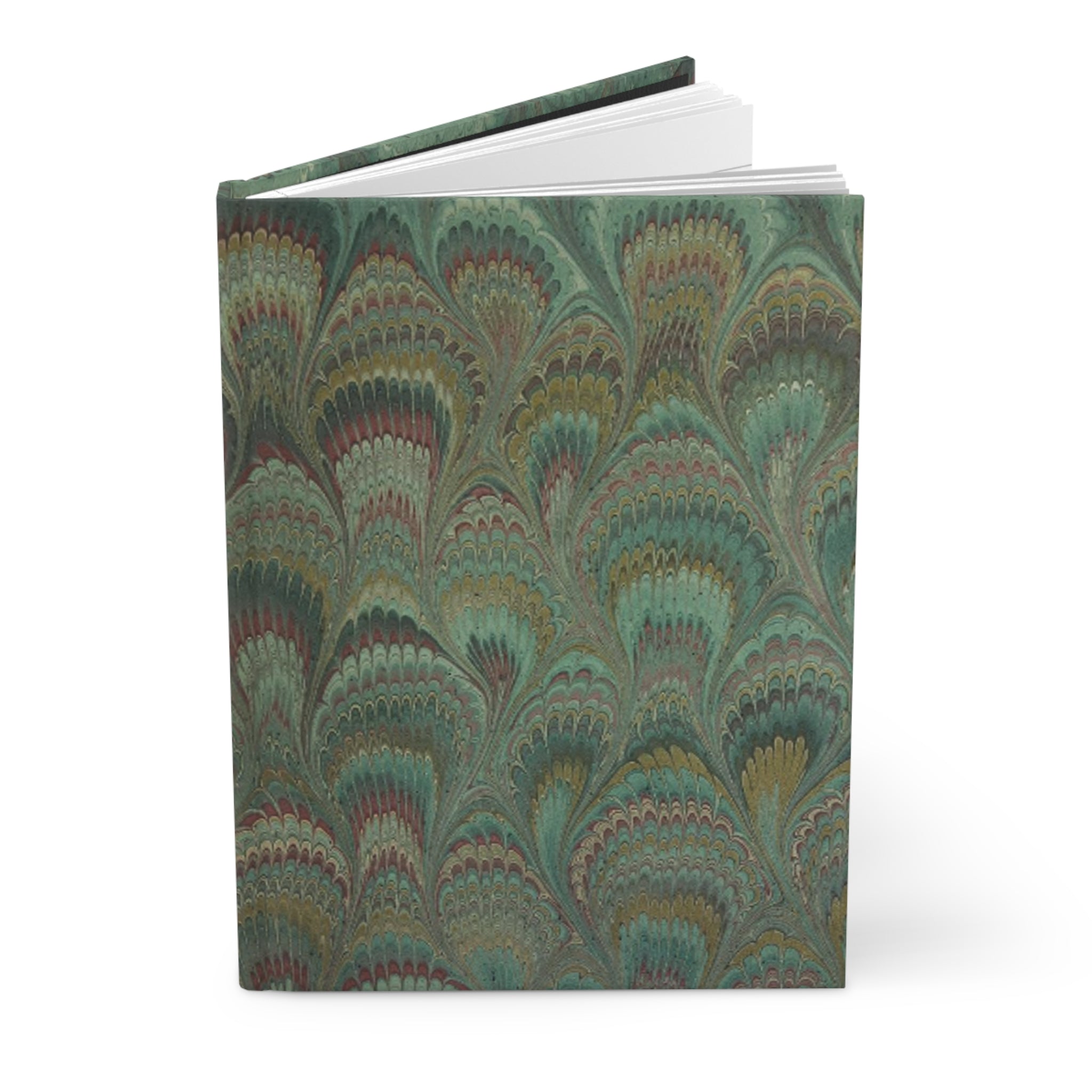 Green + Brown Hand-Painted Italian Feather Marble Hardcover Journal