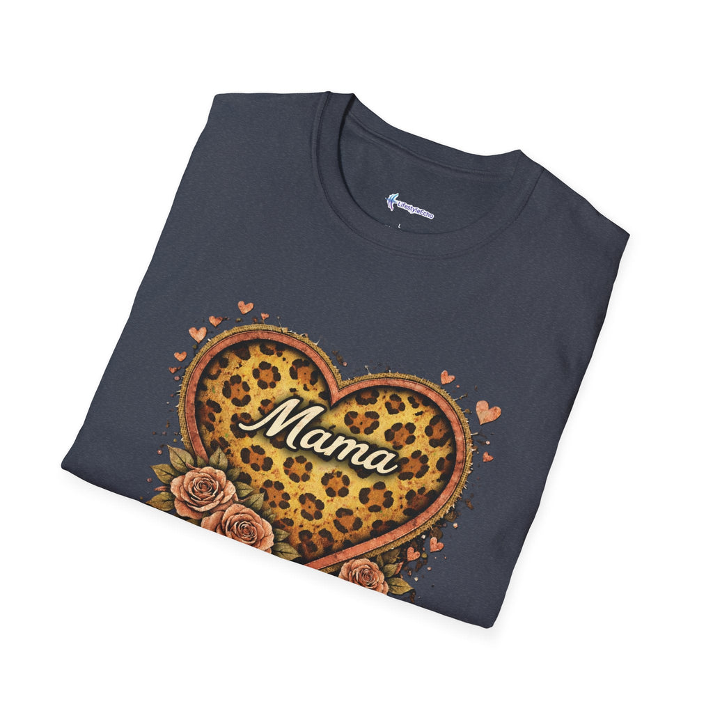 Mama Leopard Heart T-Shirt — Floral Vintage Mom Tee for Mother's Day
