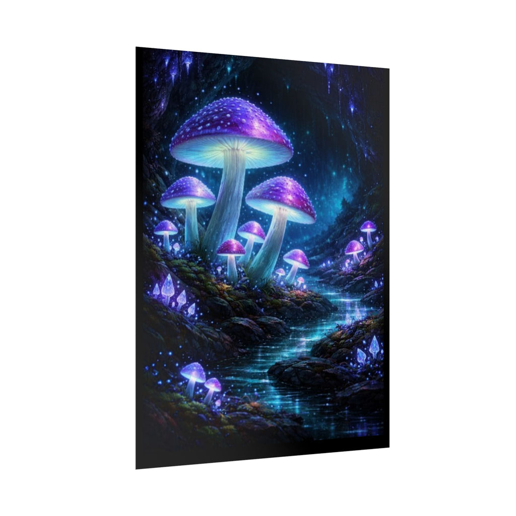 Fantasy Mushroom Poster — Glowing Purple Forest Rolled Art Print