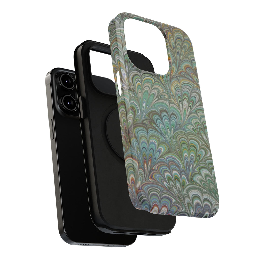 iPhone17 + All Models Phone Cases, Italian Peacock Feather Design, Stylish Impact-Resistant Shell, Protective Cover, Green Peacock Print