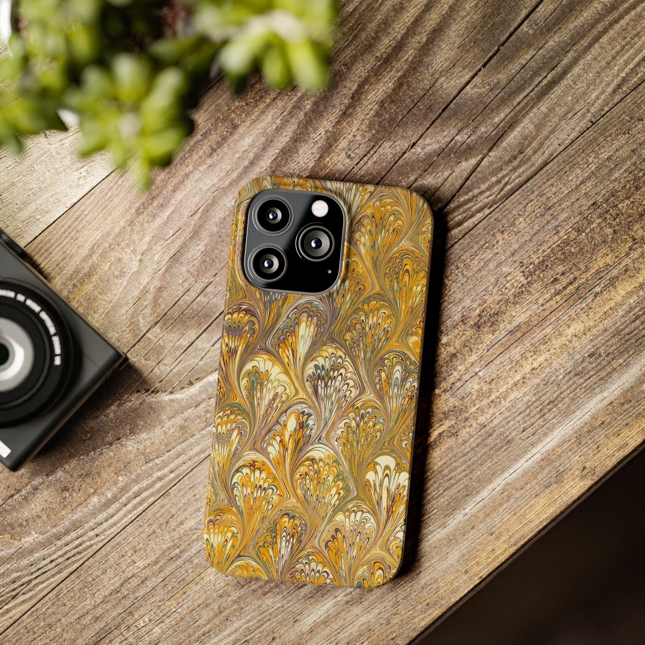 Golden Yelllow Hand-Marbled Florentine Italian Phone Case for iPhone 17 and all sizes