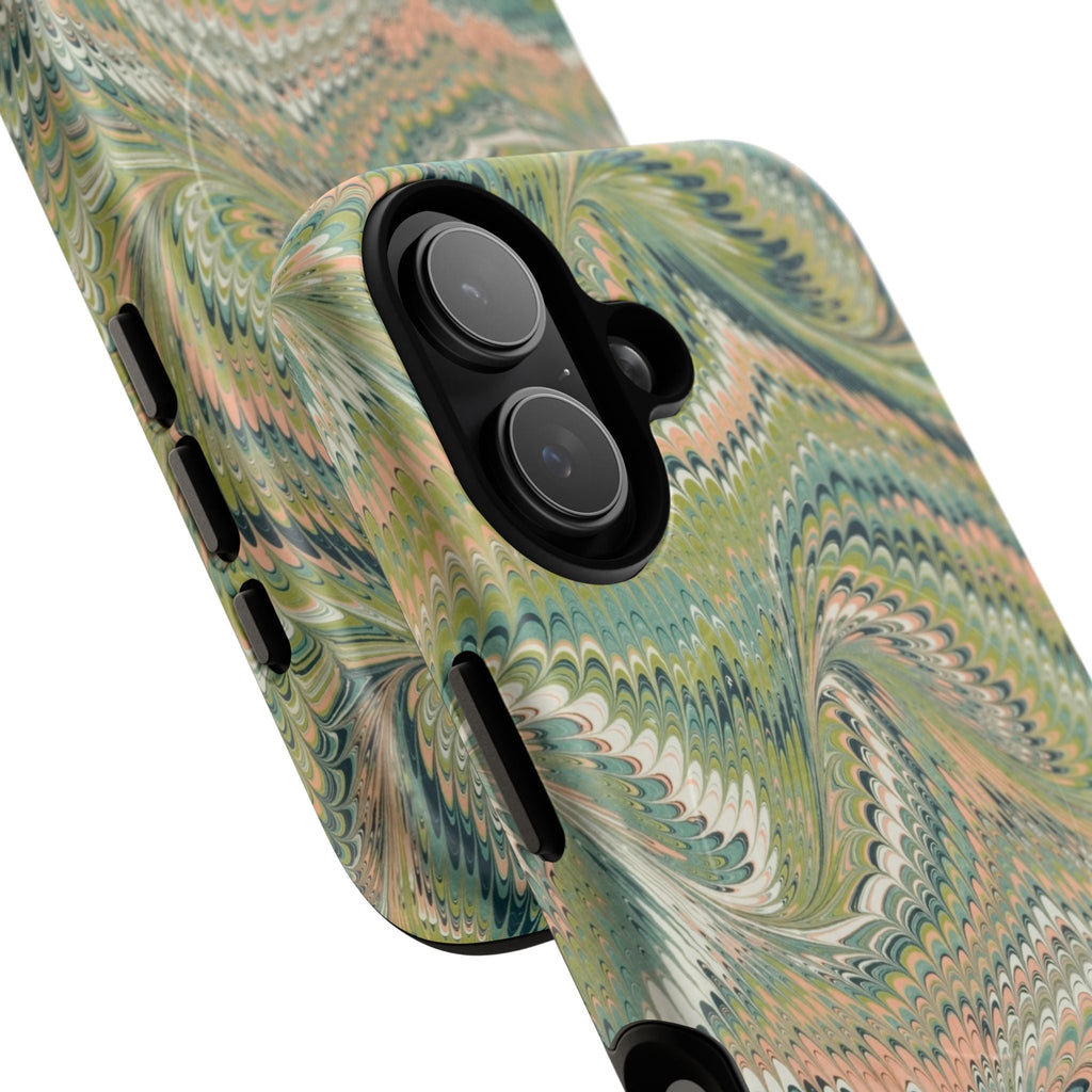 Florentine Marble iPhone Case | Inspired by Florence | Italian Marbled Paper Technique | Artisanal Green Swirl | Dual-Layer Protective Case | Matte or Glossy