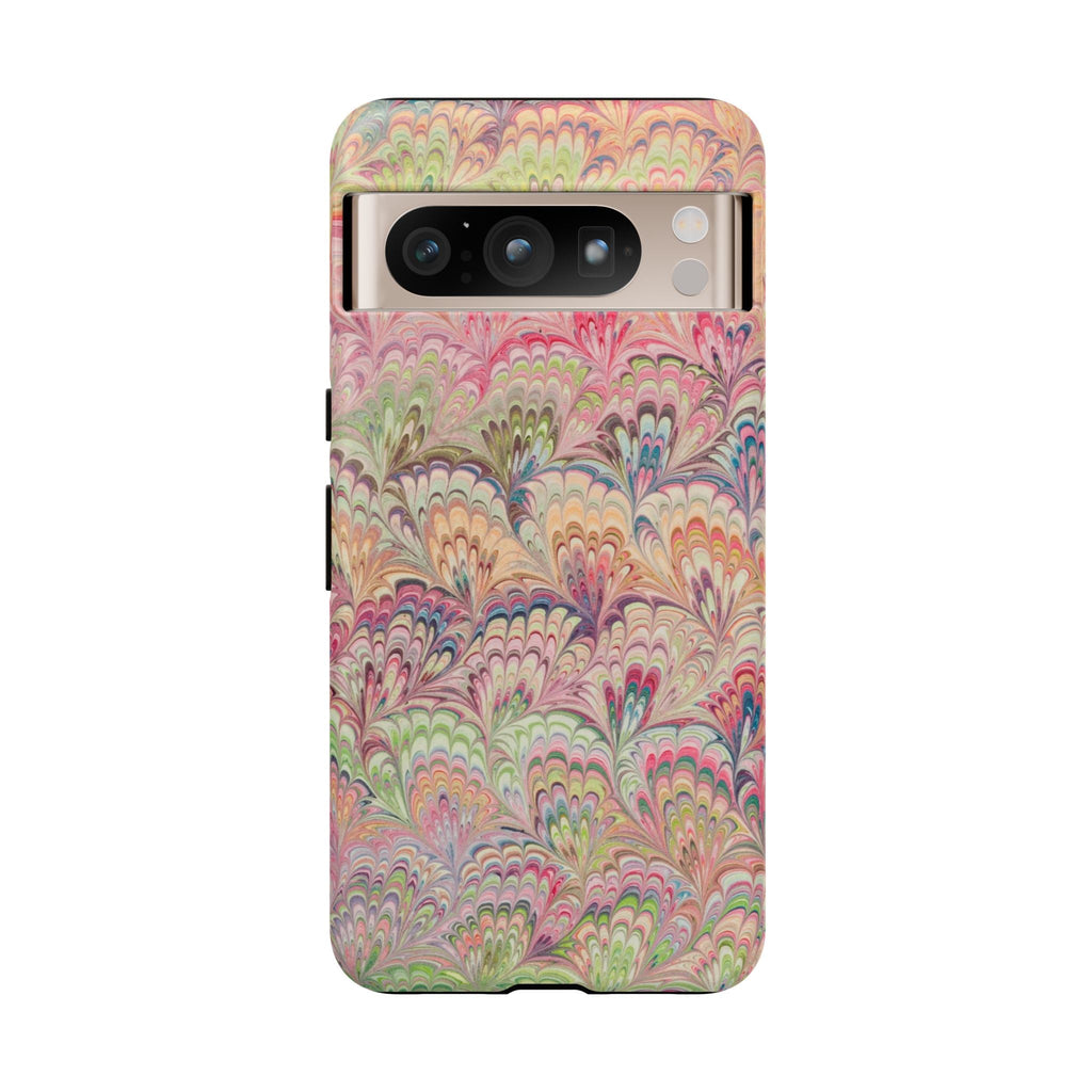 Pastel Pink + Green Feather Marbled Phone Case - Dual Layer Phone Cover