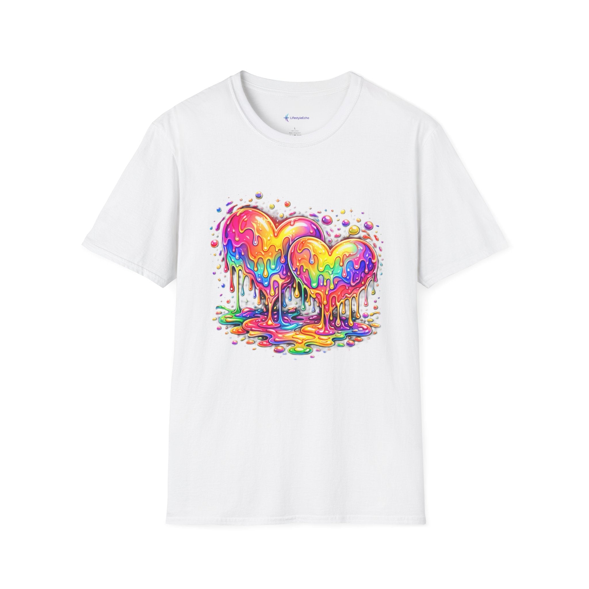 Melting Hearts Tee - Vibrant Double Heart Graphic T-Shirt