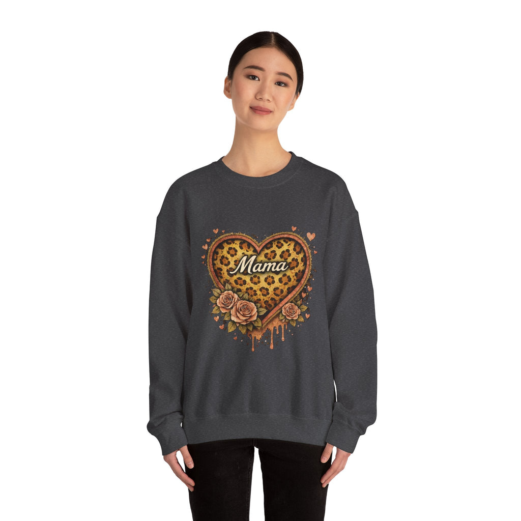 Mama Leopard Heart Crewneck Sweatshirt — Floral Vintage Mom Pullover