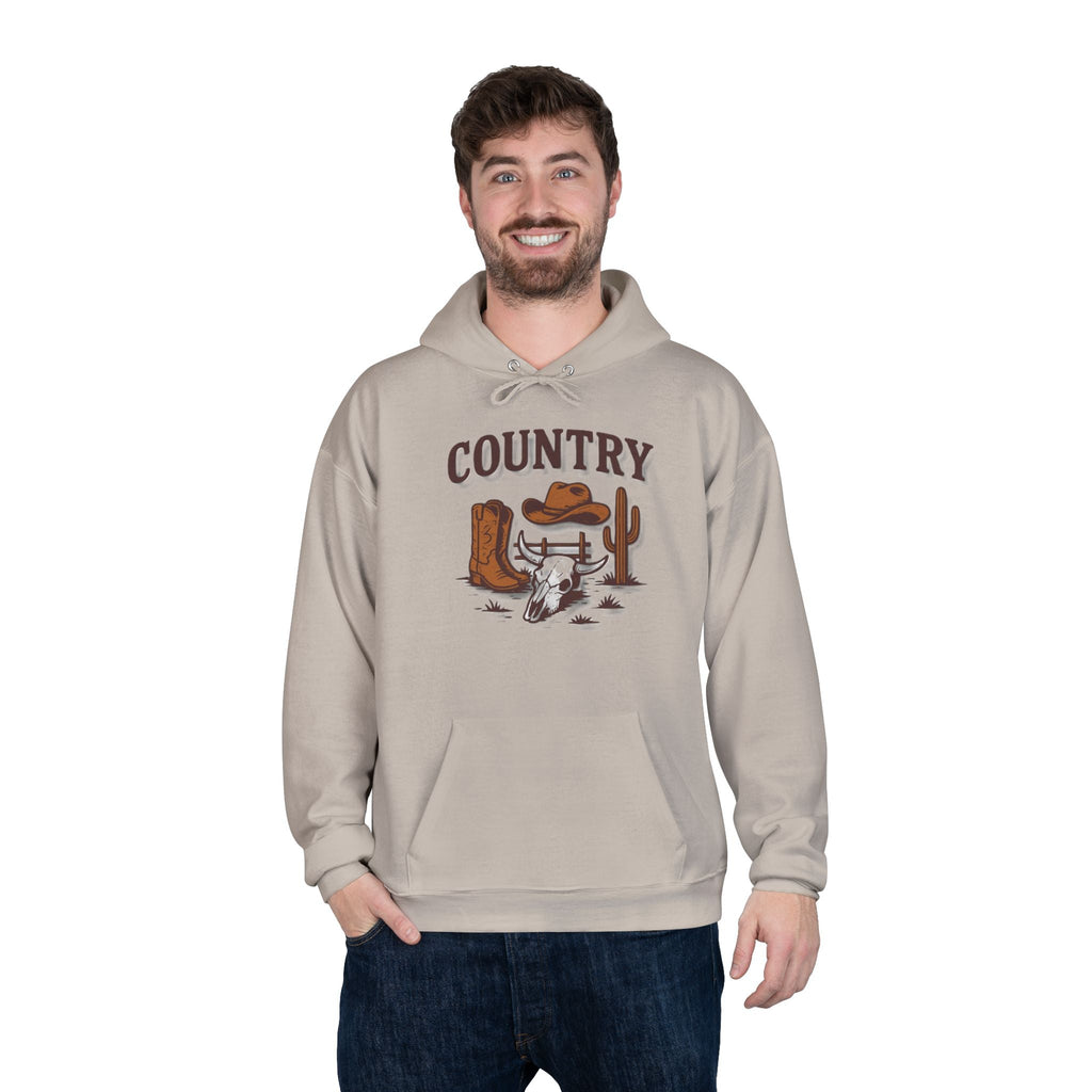 Country Western Hoodie — Cowboy Boots, Hat & Cactus Pullover