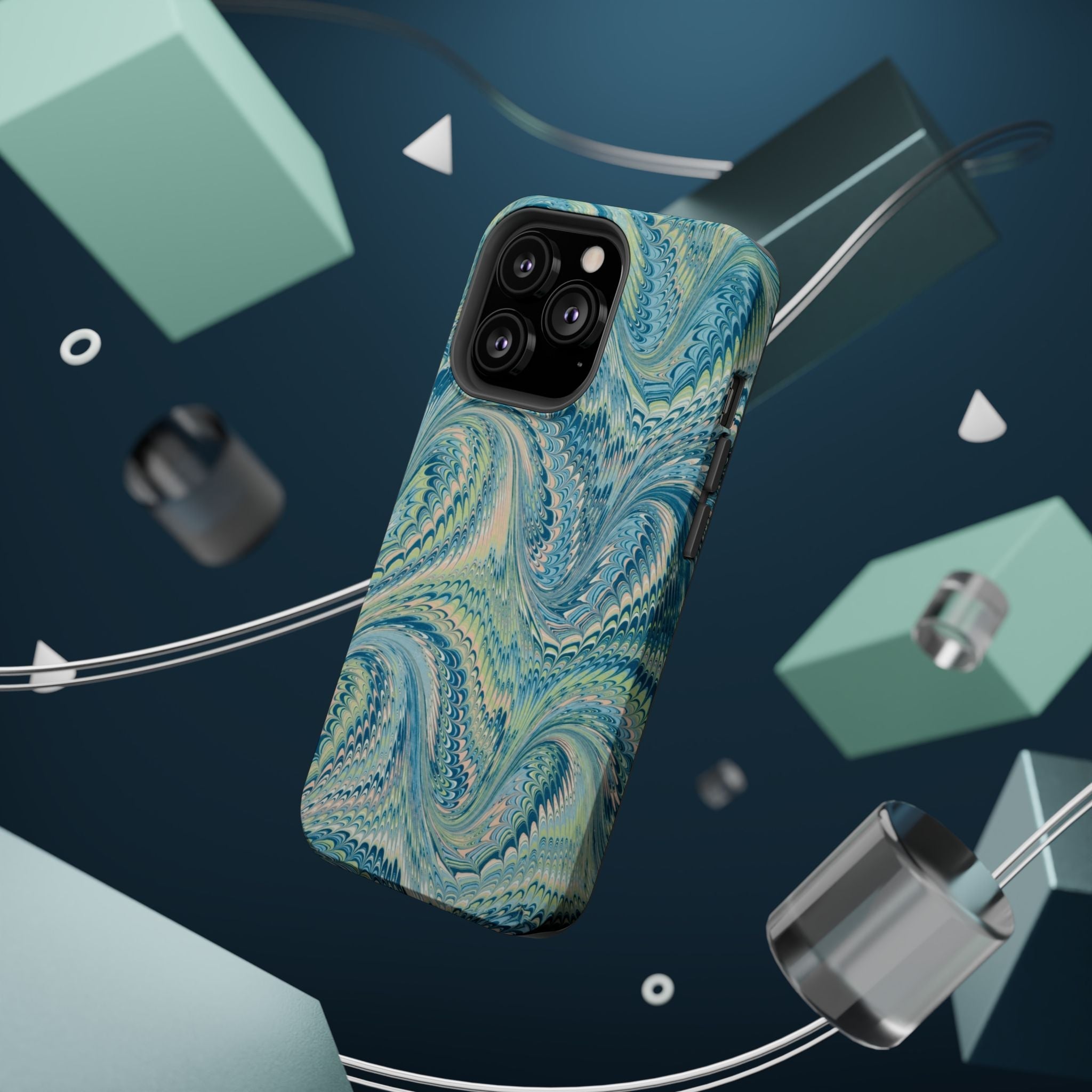 Aqua + Green Marble Phone Case - Impact-Resistant MAG SAFE - Dual Cover Design