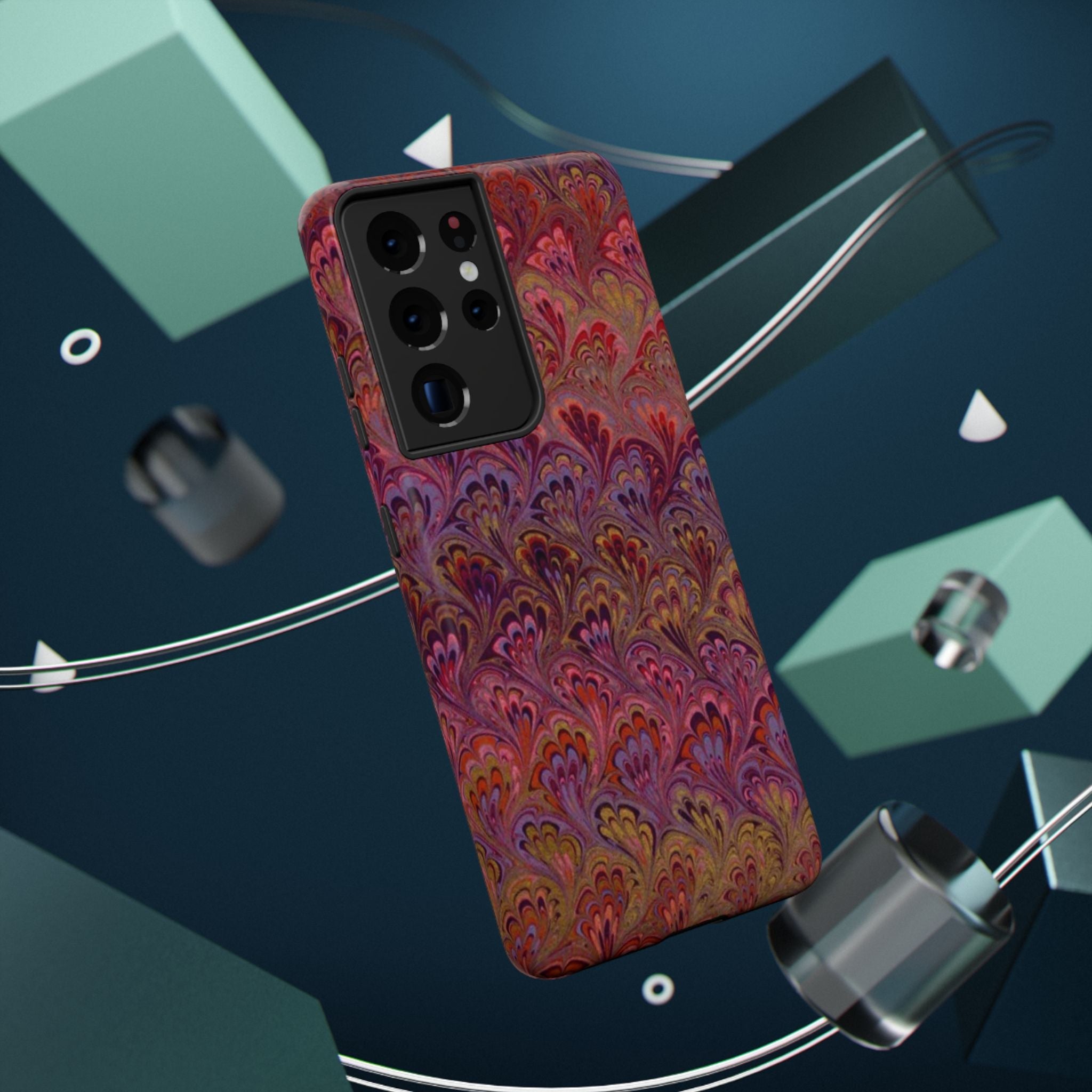 Red, Burgundy, Lavender Italian Peacock Feather Design Phone Case