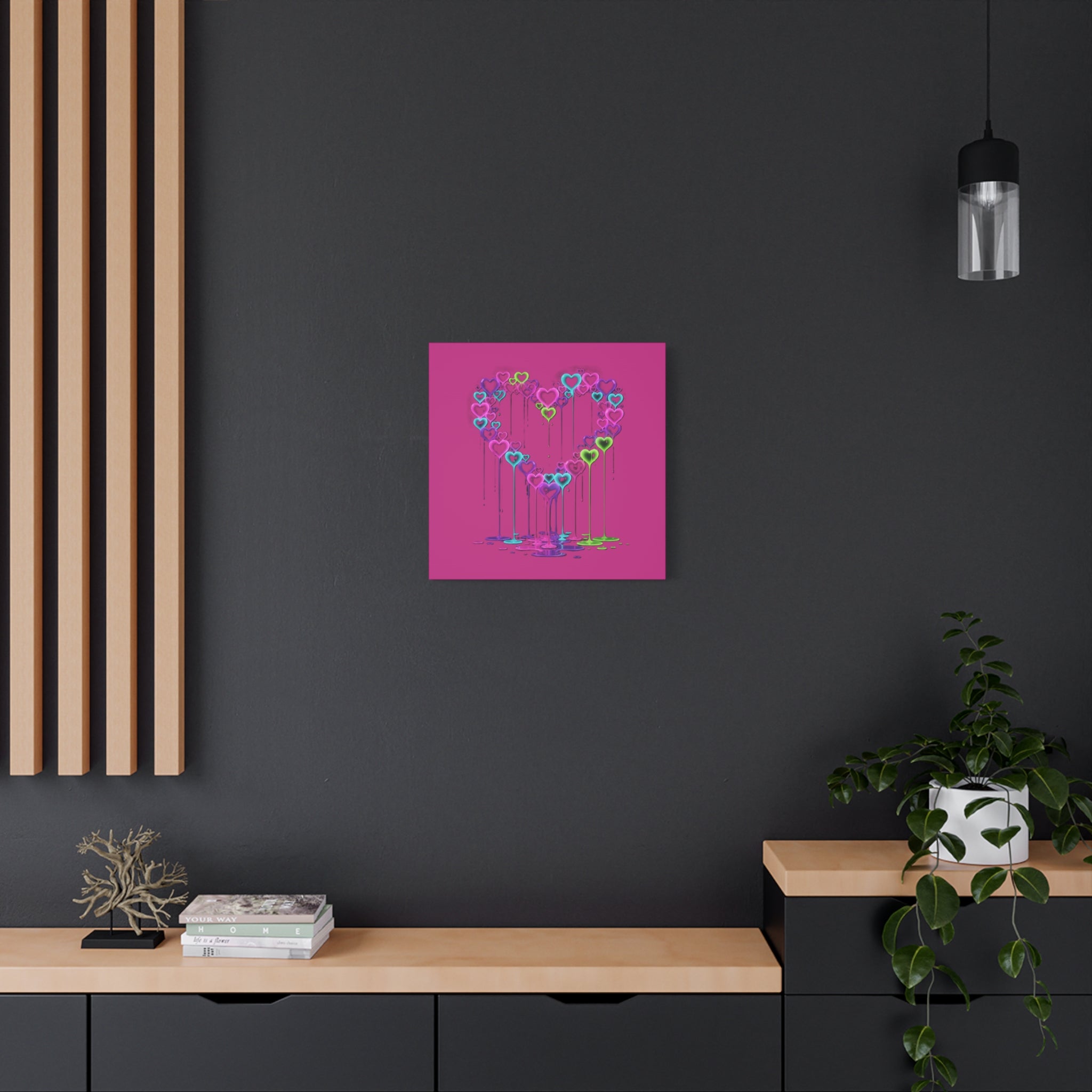 Dripping Neon Heart Canvas Art Valentines Decoration