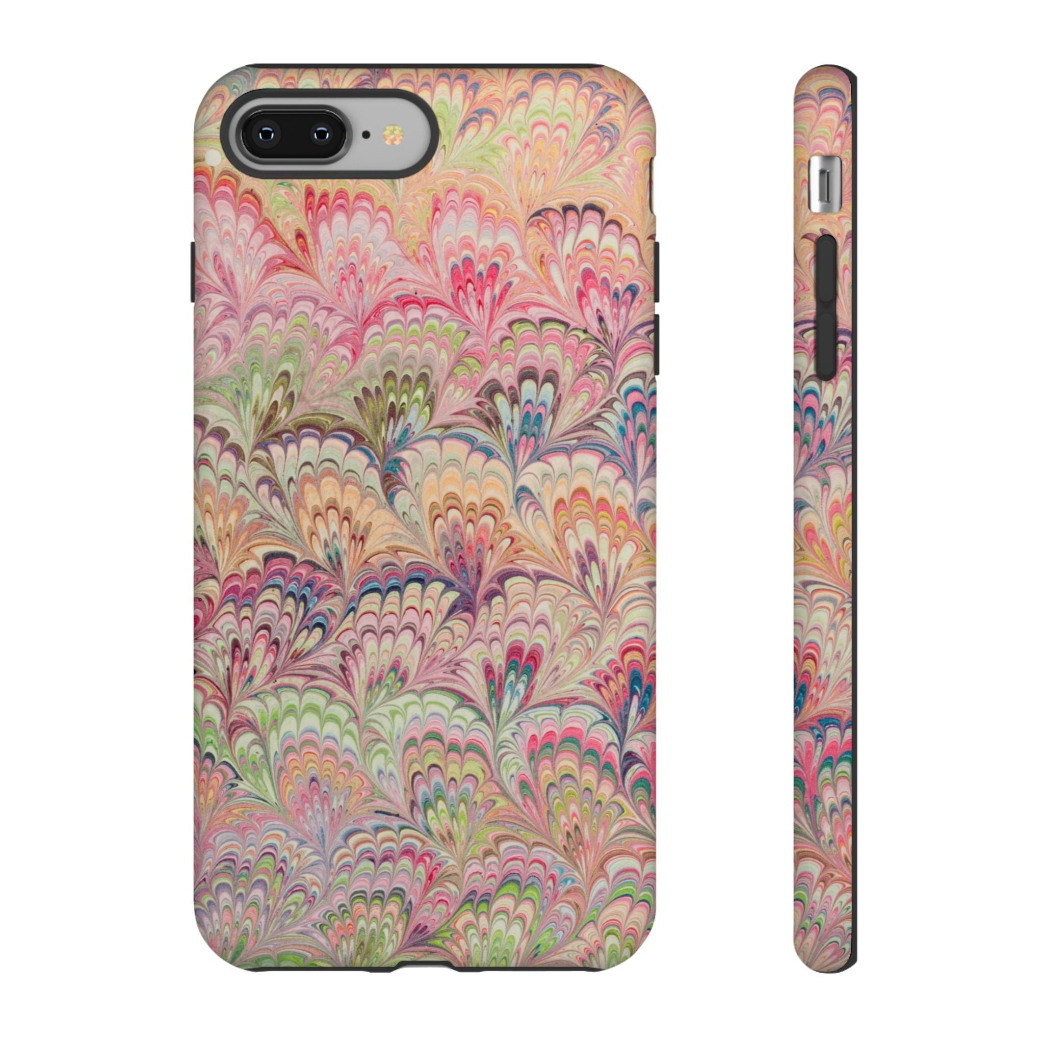 Pastel Pink + Green Feather Marbled Phone Case - Dual Layer Phone Cover