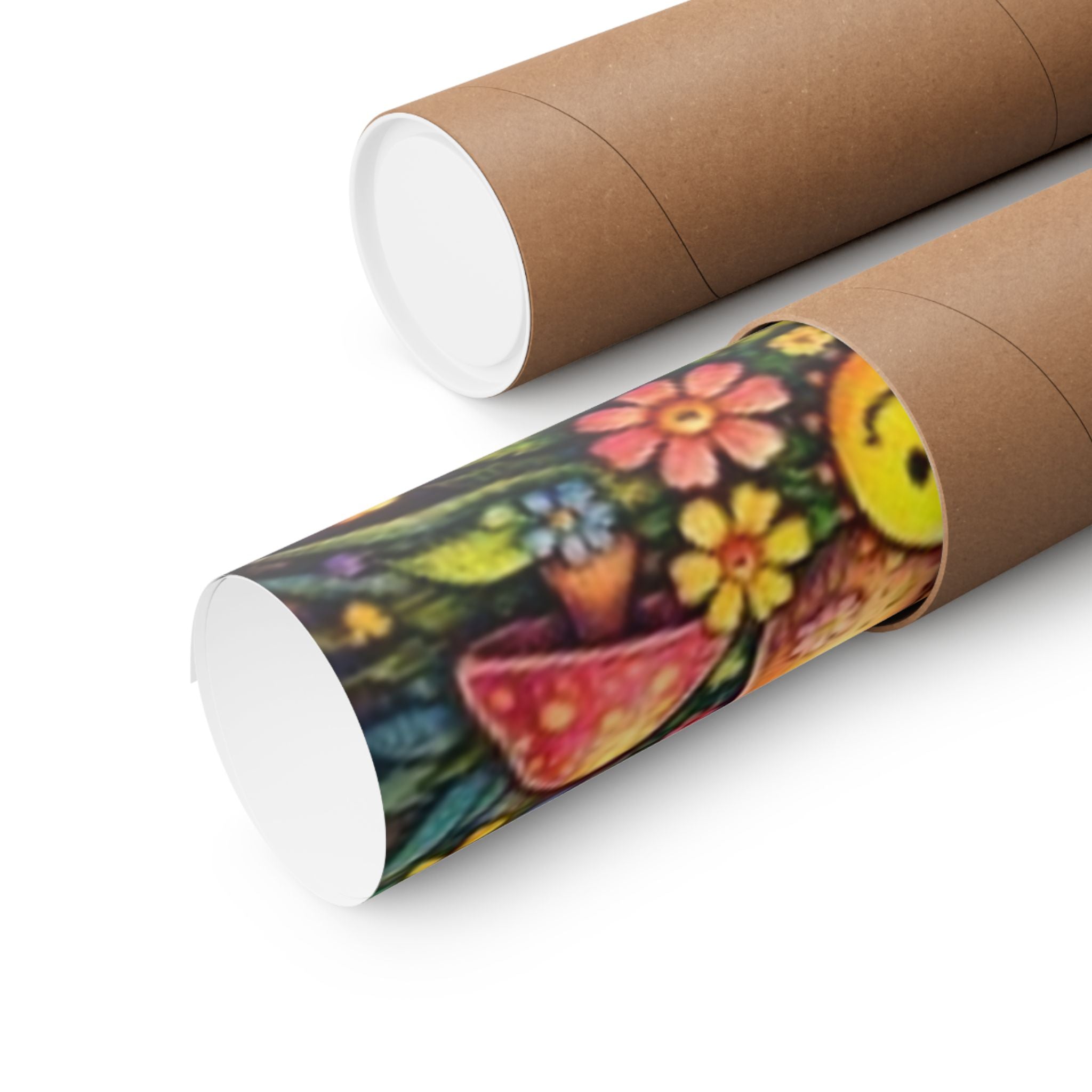 Psychedelic Mushroom Art Poster — Retro Rainbow Peace Wall Print