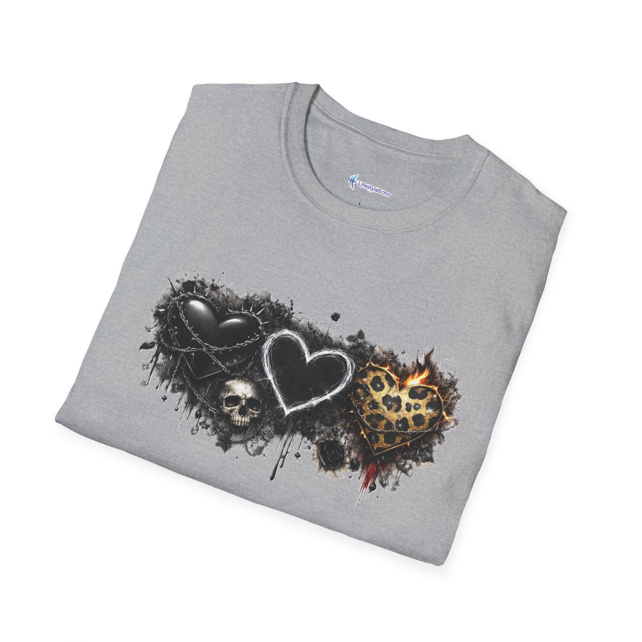 Grungy Hearts and Skulls Graphic T-Shirt
