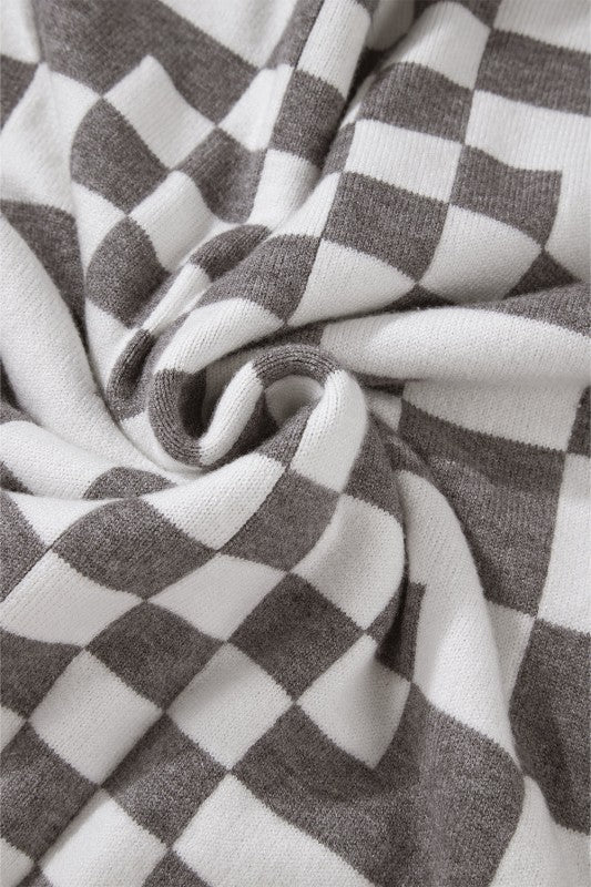 Checker Round Neck Drop Shoulder Sweater