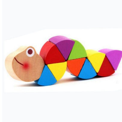 Montessori Educational Wooden Toys Colorful Caterpillars Kid Finger Dexterity Exercises Creature Developmental Blocks