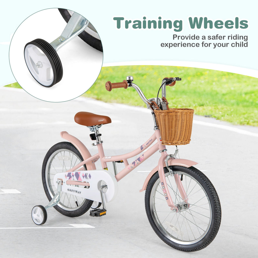 18 Inch Kids Bike Retro Bicycle with Adjustable Height and Basket for Ages 4-8 Years Old-18 inches
