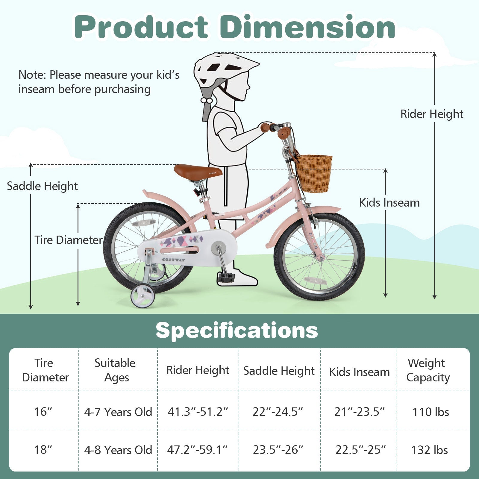 18 Inch Kids Bike Retro Bicycle with Adjustable Height and Basket for Ages 4-8 Years Old-18 inches