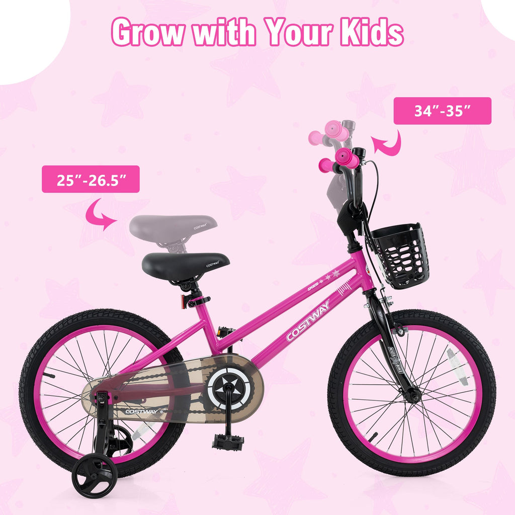 18 Inch Kids Bike Adjustable Bicycle with Front Basket for Children Aged 4-8 Years Old