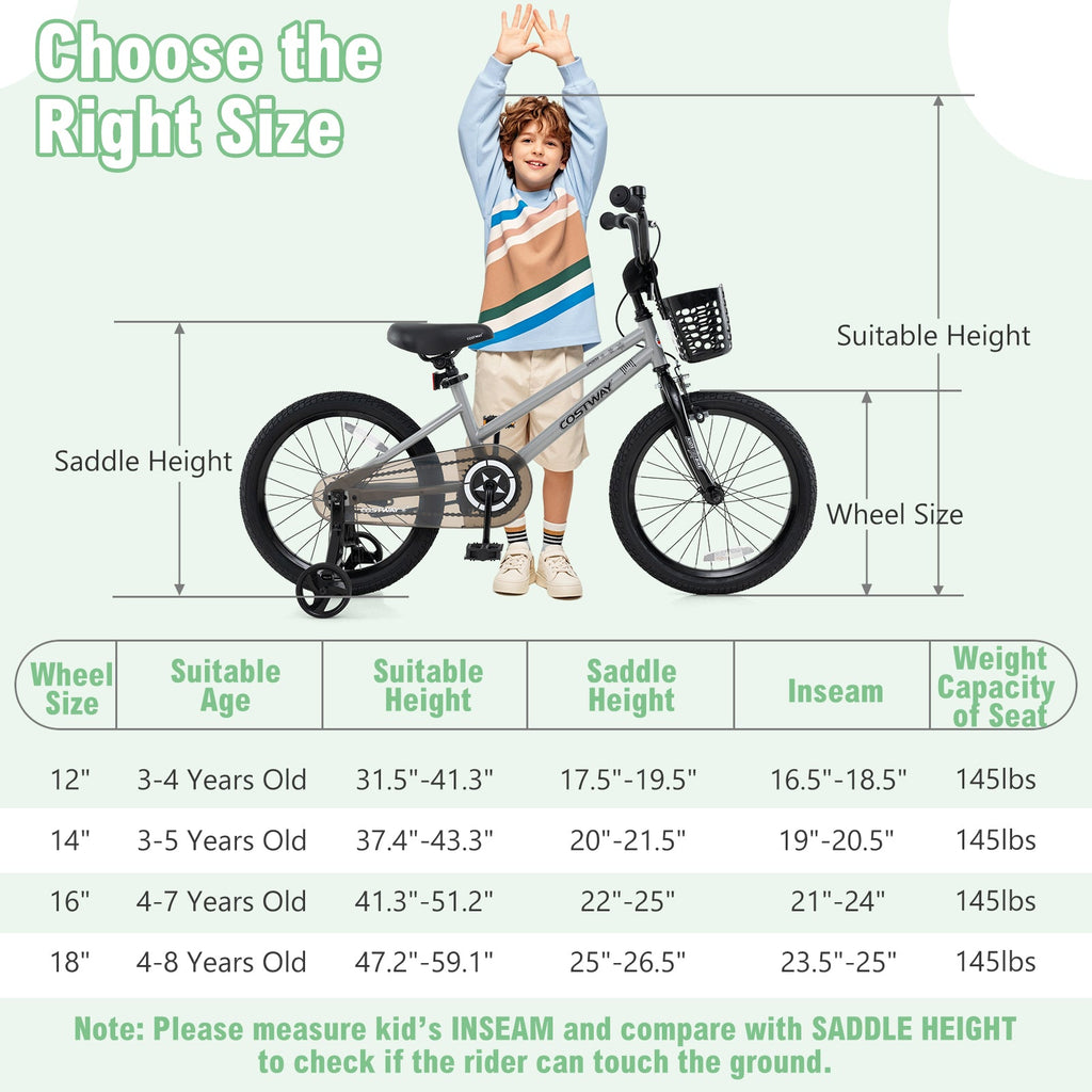 18 Inch Kids Bike Adjustable with Transparent Chain Cover for 4-8 Years Old