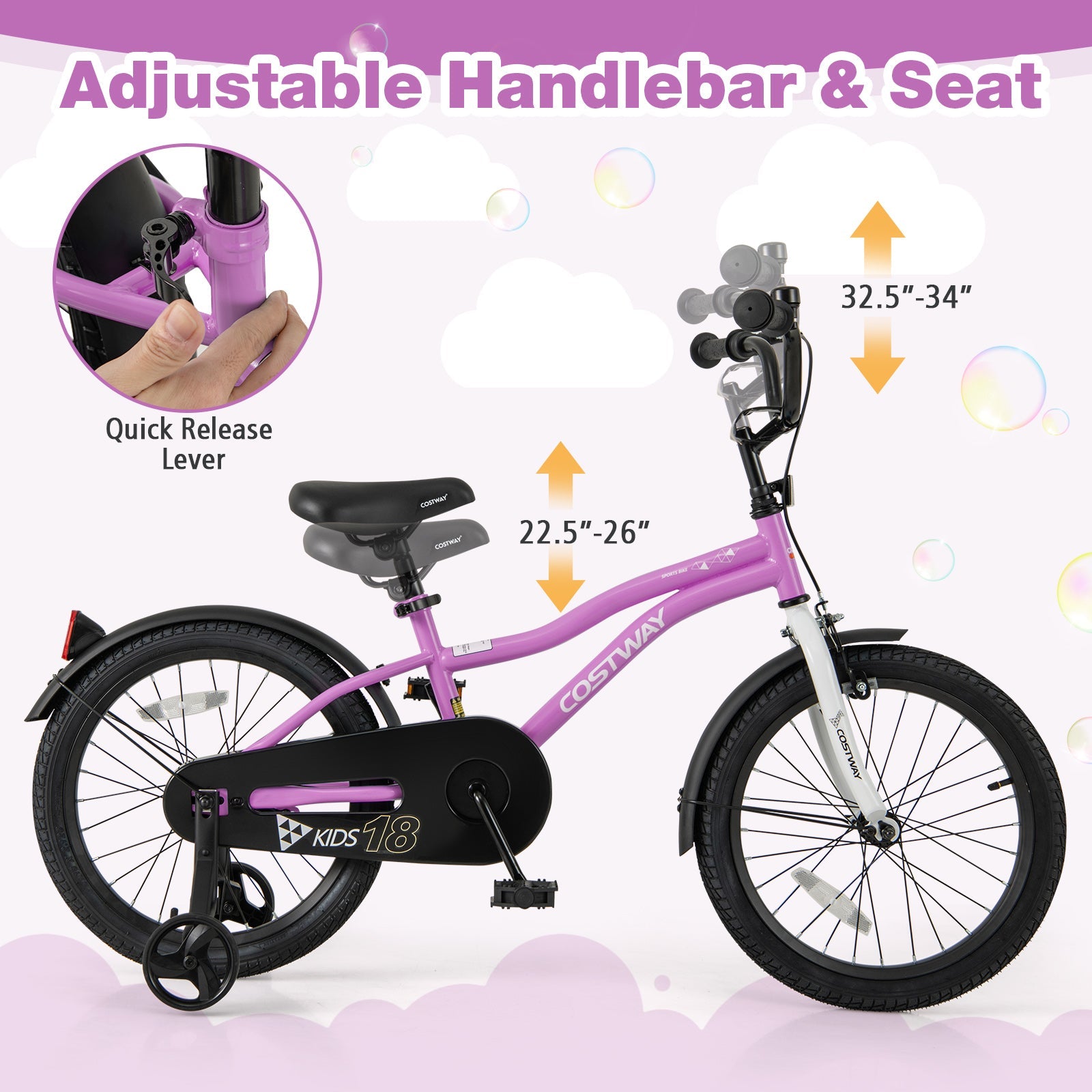 Kids Bike 18-Inch Children Training Bicycle with 2 Brake for 4-8 Years Old