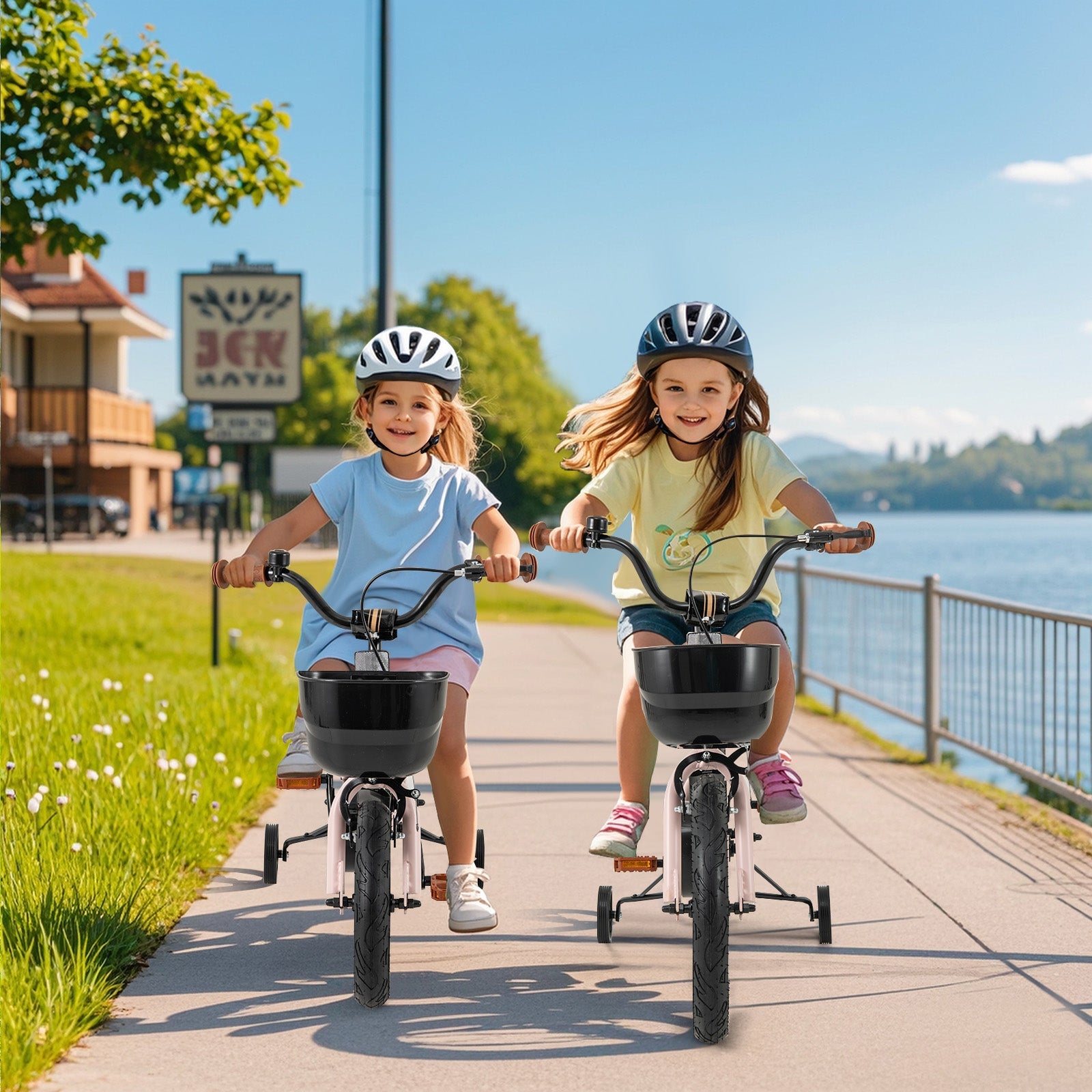 18 Inches Kids Bike with Basket and Adjustable Handlebar for 4-8 Years Old