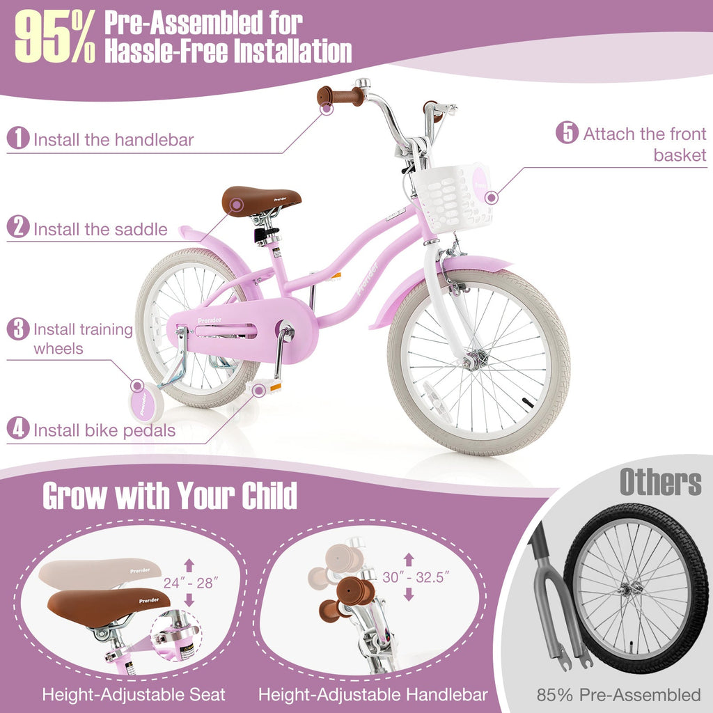 Children Bicycle with Front Handbrake and Rear Coaster Brake-Purple