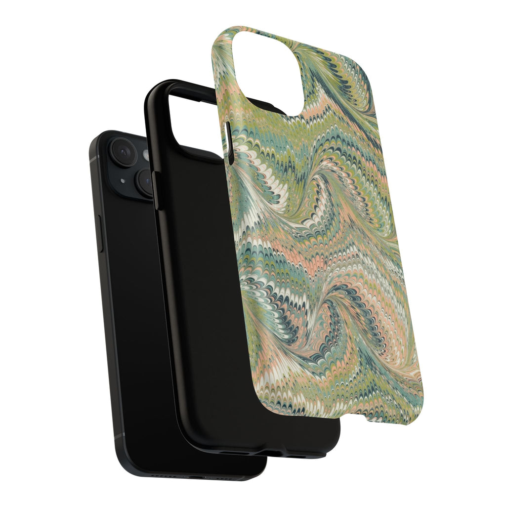 Florentine Marble iPhone Case | Inspired by Florence | Italian Marbled Paper Technique | Artisanal Green Swirl | Dual-Layer Protective Case | Matte or Glossy