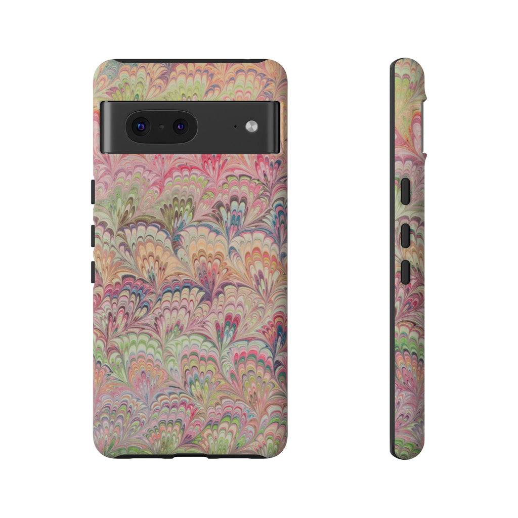 Pastel Pink + Green Feather Marbled Phone Case - Dual Layer Phone Cover