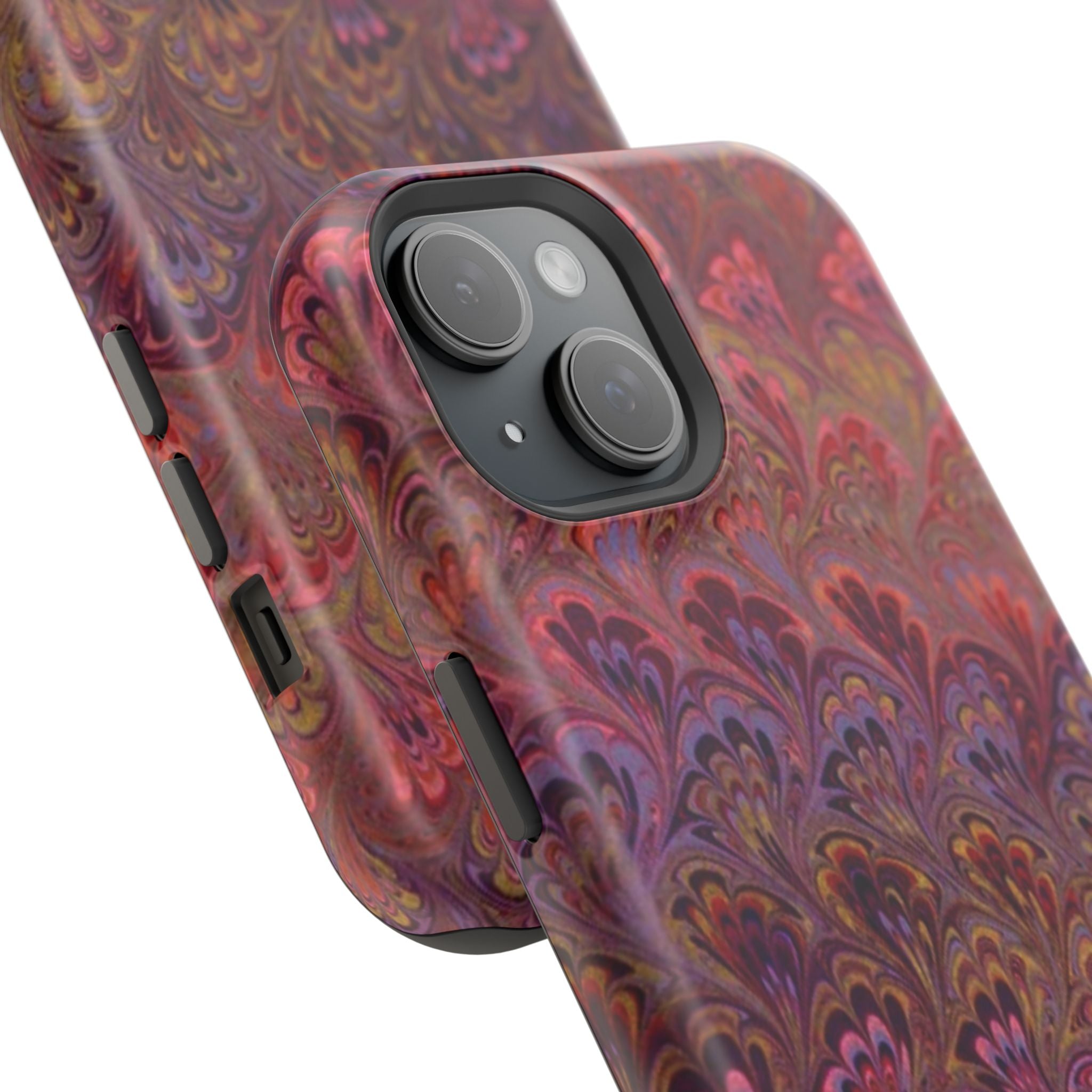 Red, Burgundy, Lavender Italian Peacock Feather Design Phone Case