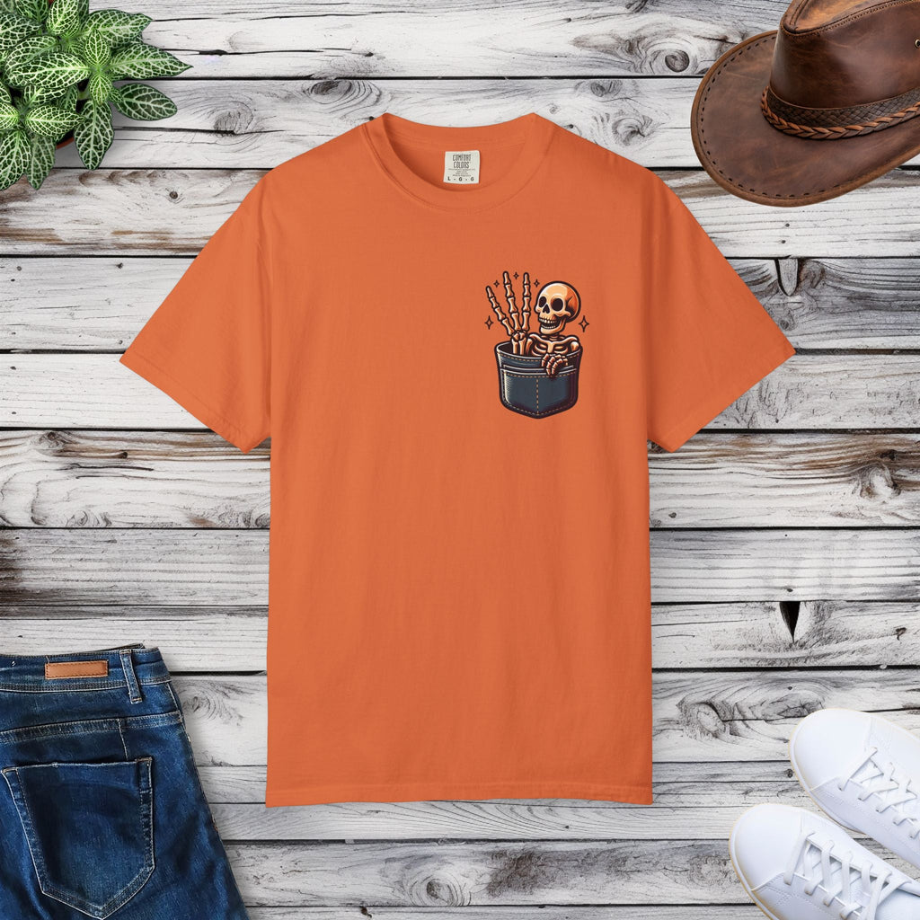 Funny T-Shirt - Skeleton In A Pocket Cotton Tee - DipaliZ
