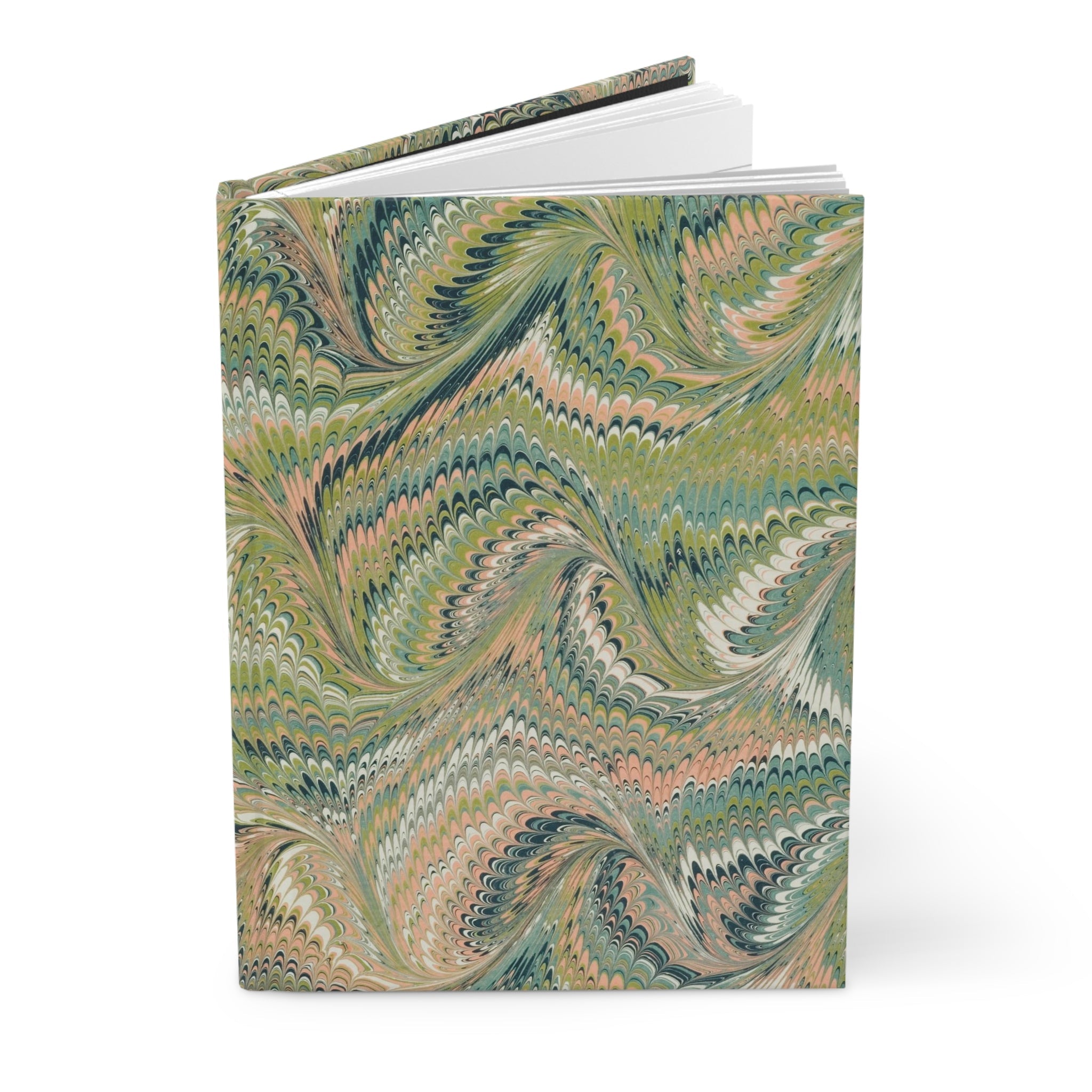 Green Italian Feather Swirled Marble Design on Hardcover Journal Matte