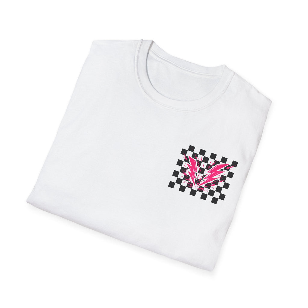 Checkerboard Lightning T-Shirt — Pink Bolts of Lightning Graphic Tee