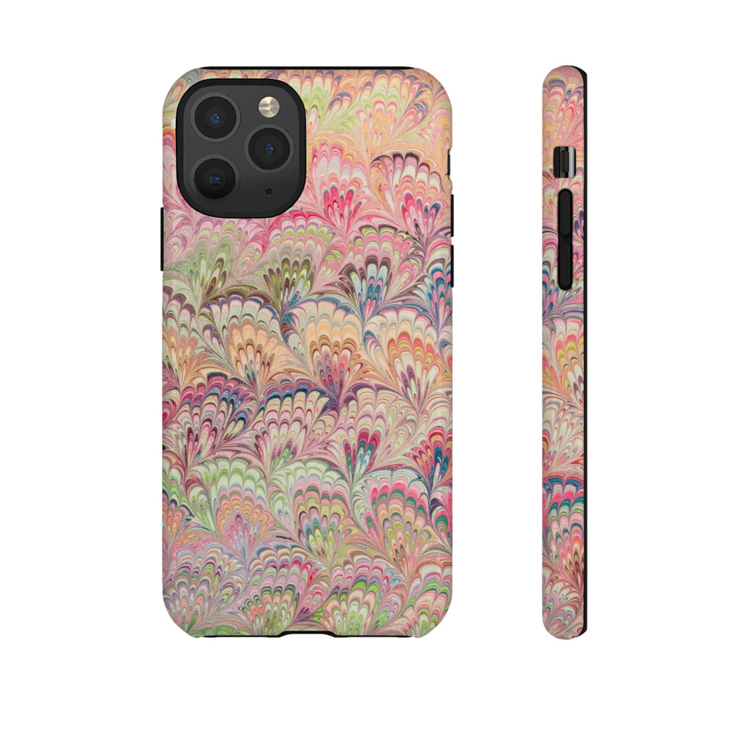 Pastel Pink + Green Feather Marbled Phone Case - Dual Layer Phone Cover