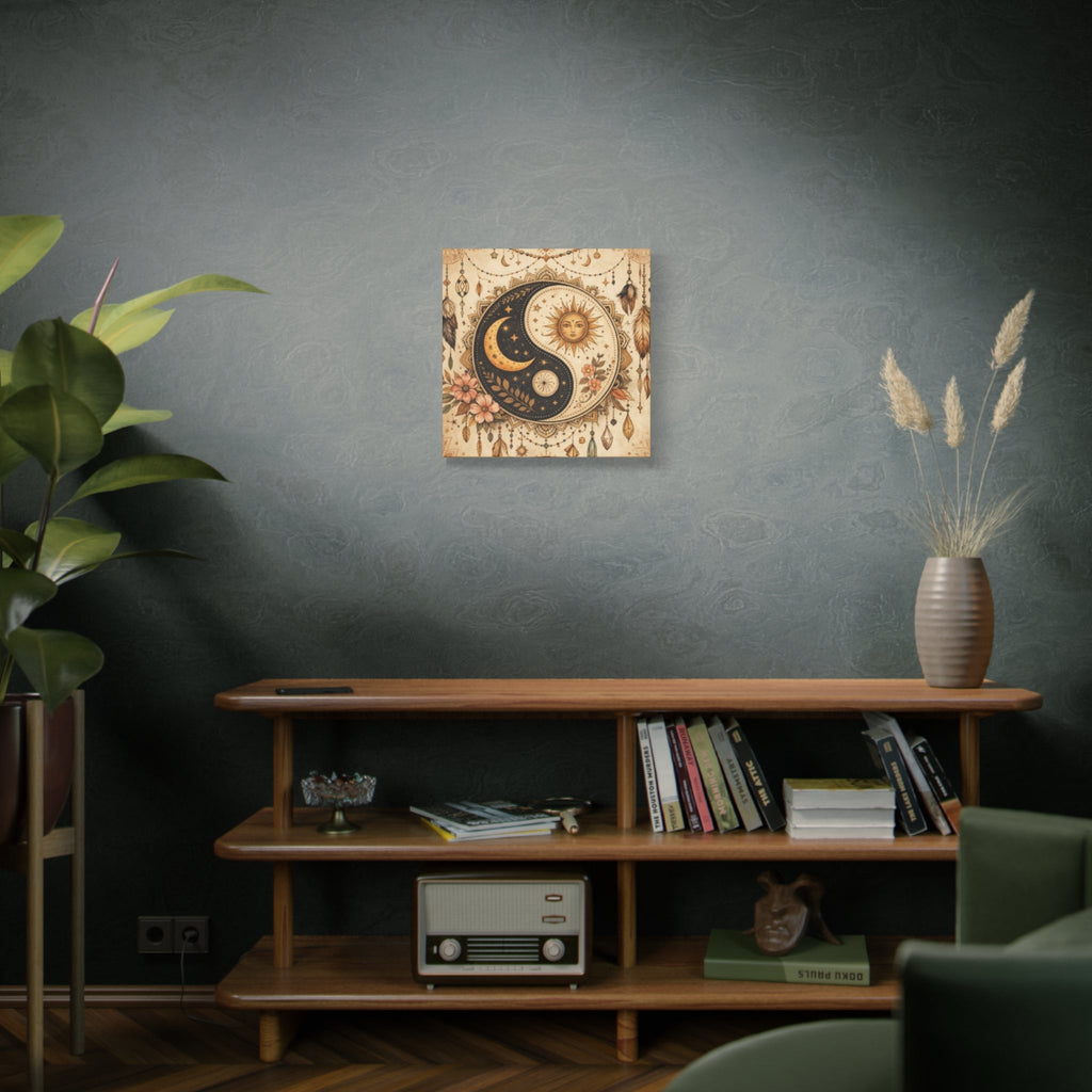 Sun & Moon Yin Yang Canvas Art — Boho Celestial Wall Decor, Matte Stretched 1.25"