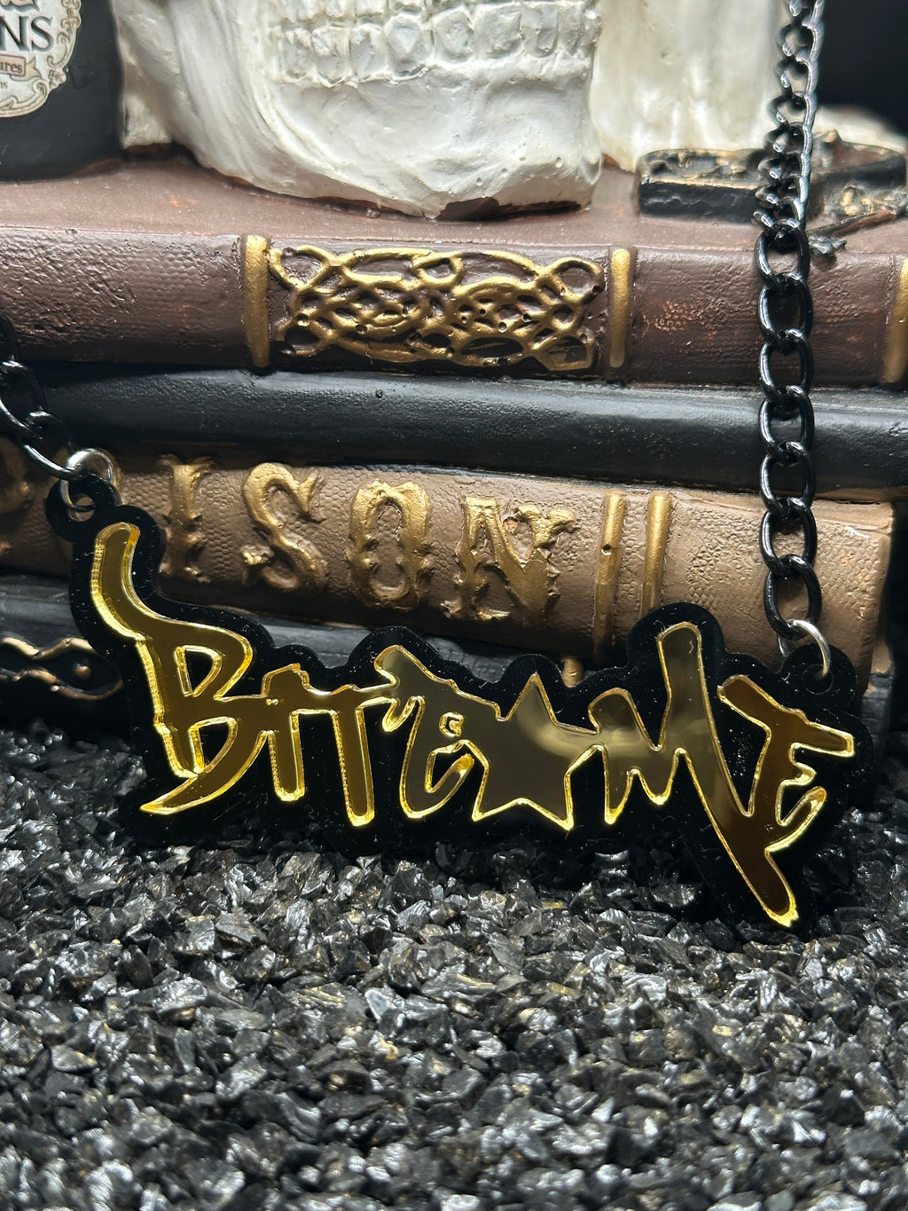 Bite Me Necklace, Layered Laser Cut Acrylic Necklace