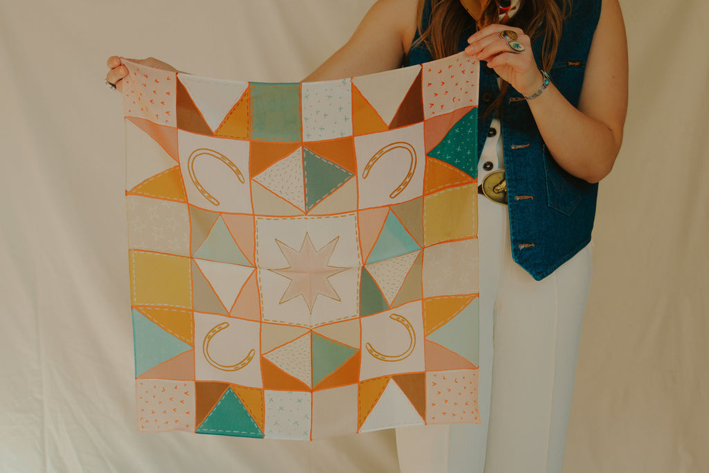 Horseshoe Vintage Ranching Patchwork Quilt Western Silk Wild Rag Scarf