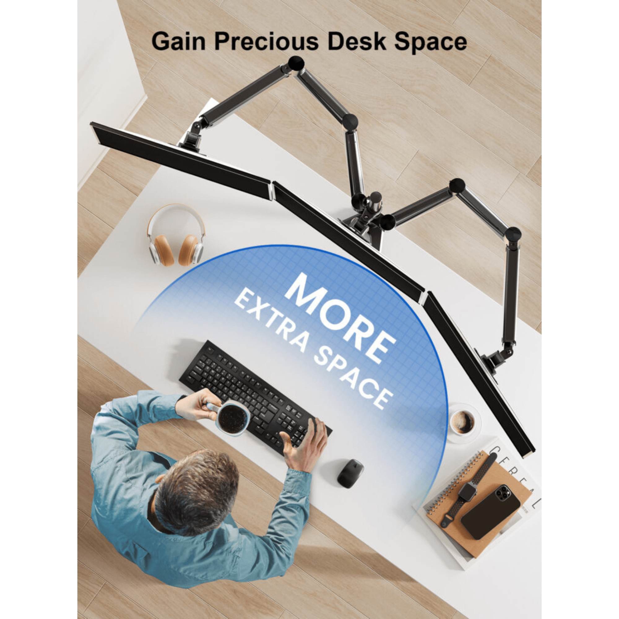 ErgoAV Gas Spring Desk Mount for Triple Monitors 13" to 32"