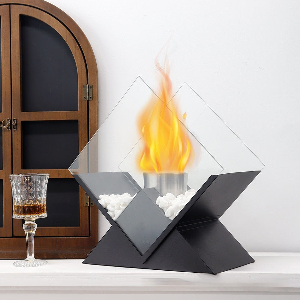 Diamond Indoor Outdoor Portable Metal Heating Desktop Small Fire Pit Fireplace Light