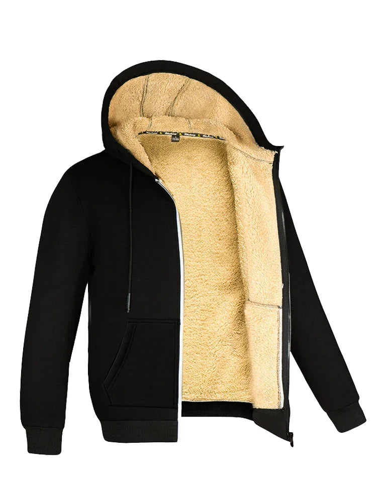 Men’s Winter Fleece Zipper Hoodie – Warm, Windproof, Heavyweight Jacket for Casual Sports and Everyday Wear