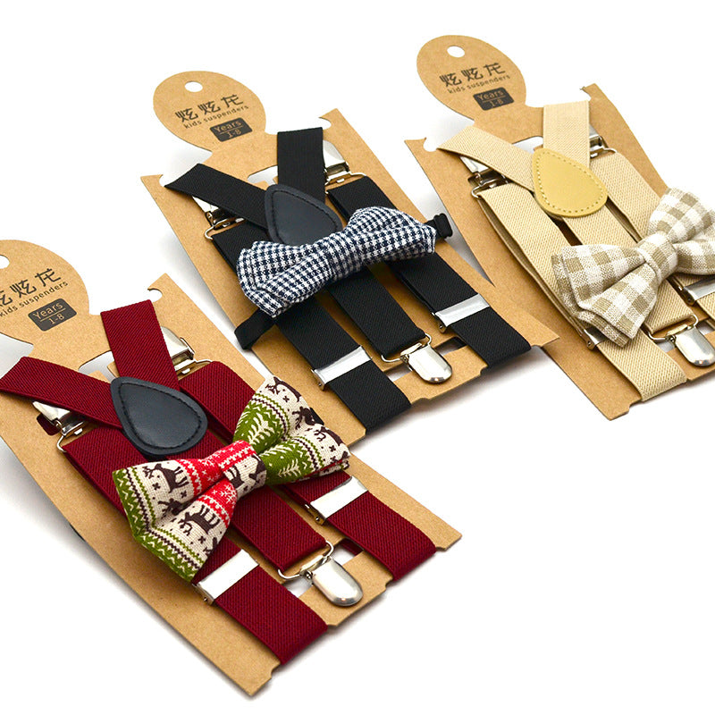 New Children's Suspender Printed Bow Tie Set