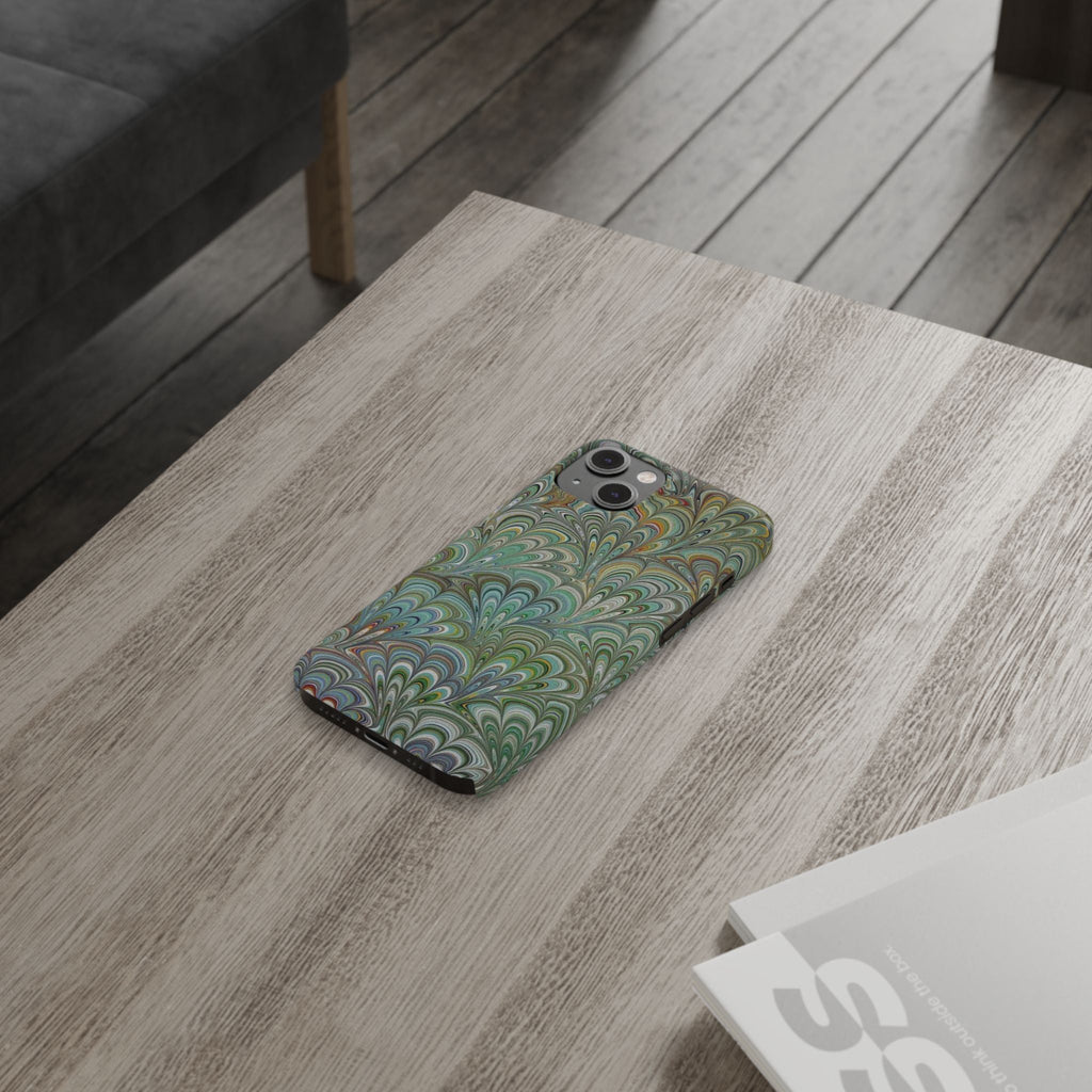 Deep Green Peacock Italian Marbled Design, Italy Feather Phone Case